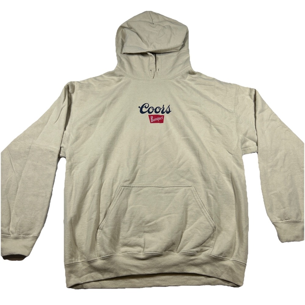 Coors Banquet Beer Hoodie Tan Adult Size Large Back Graphic collage off white 🔥